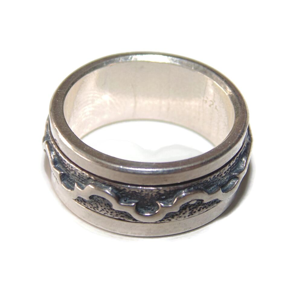Vintage Sterling Silver Ring Men Rocker Biker Fidget Spinner Band Pinky Pinkie